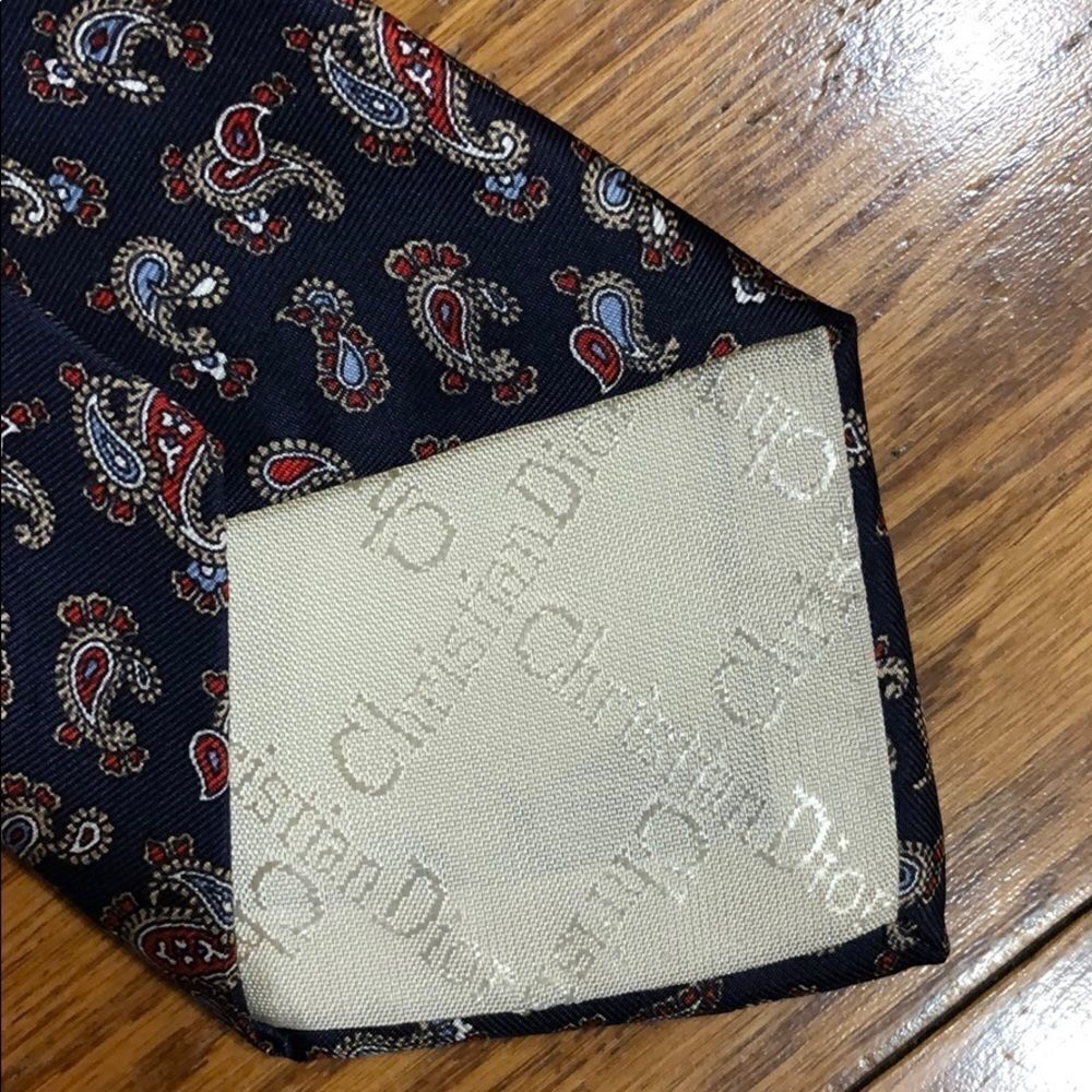 Christian Dior Navy Blue Silk Paisley Tie - Picture 4 of 6